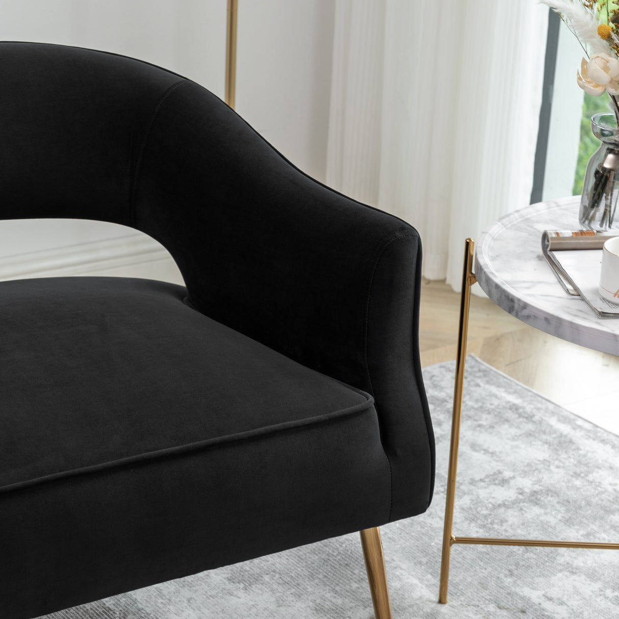 SEYNAR Modern 51'' Velvet Tufted Loveseat Open Back with Golden Metal Legs