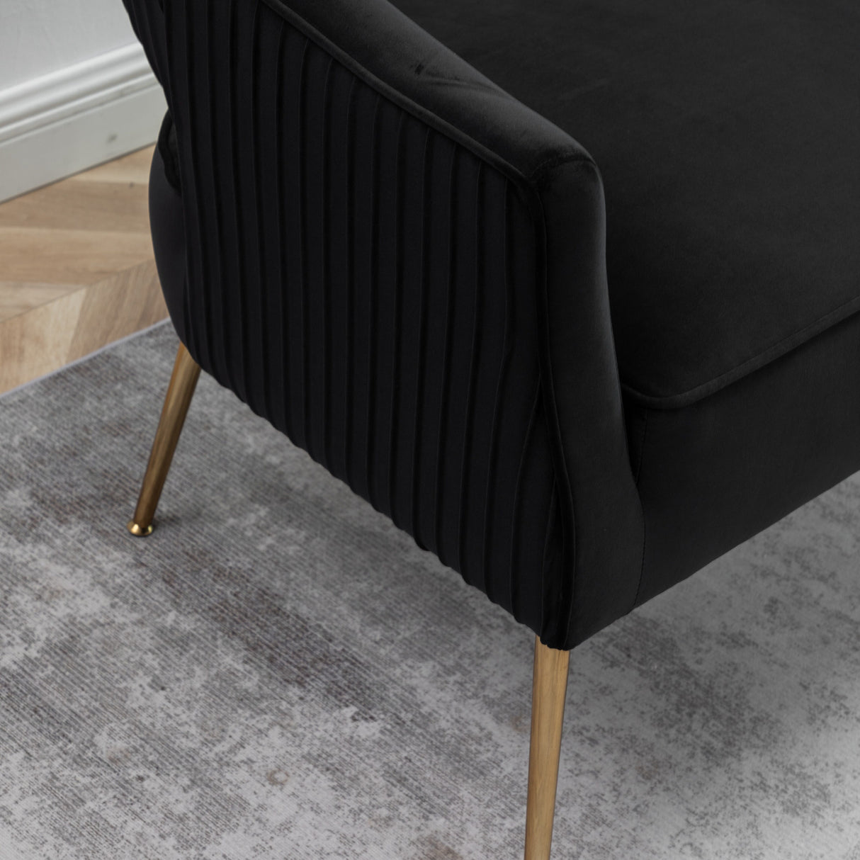 SEYNAR Modern 51'' Velvet Tufted Loveseat Open Back with Golden Metal Legs