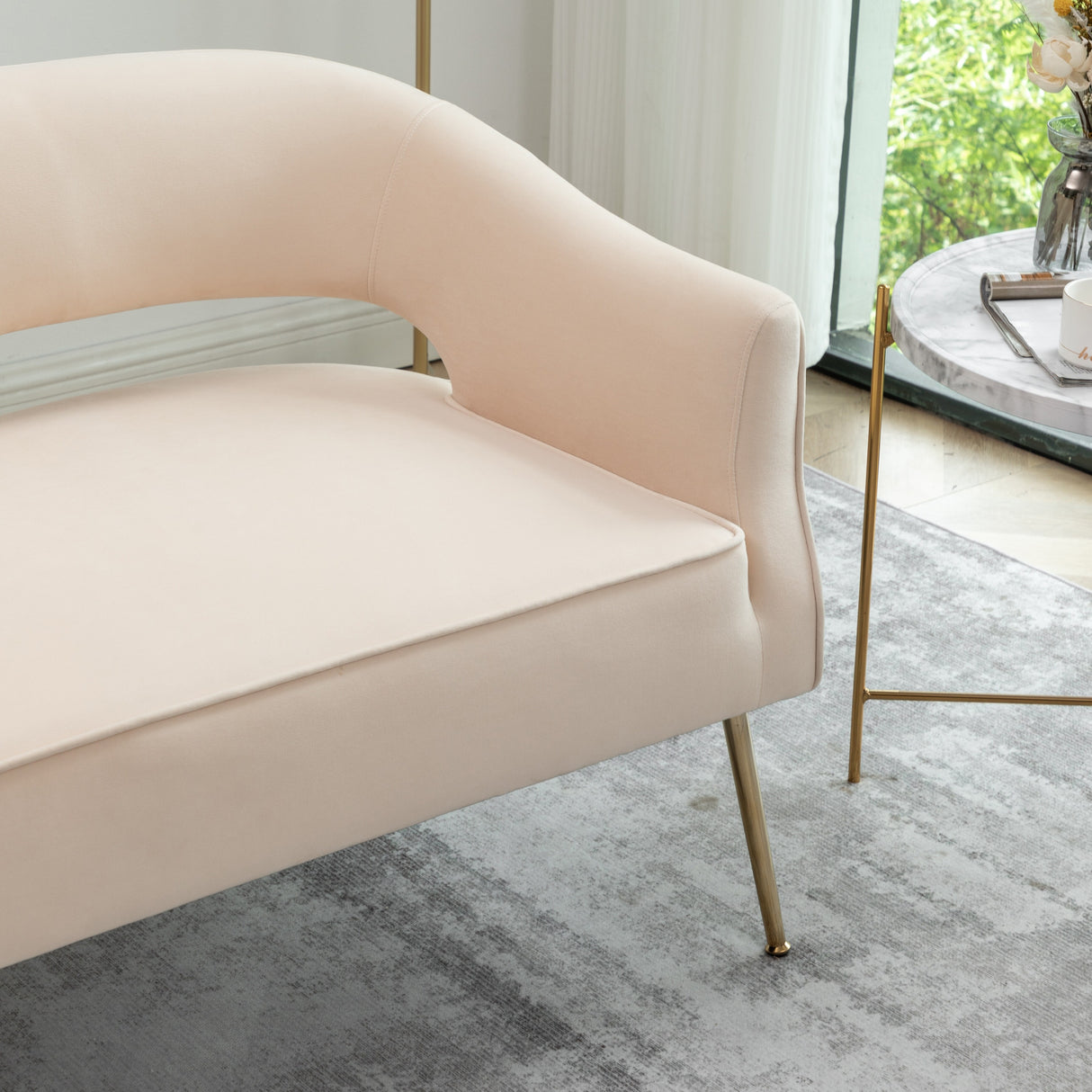 SEYNAR Modern 51'' Velvet Tufted Loveseat Open Back with Golden Metal Legs