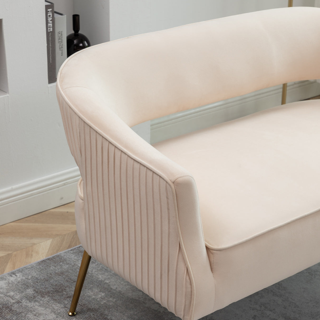 SEYNAR Modern 51'' Velvet Tufted Loveseat Open Back with Golden Metal Legs