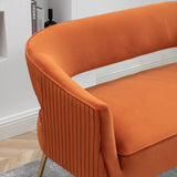 SEYNAR Modern 51'' Velvet Tufted Loveseat Open Back with Golden Metal Legs