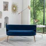SEYNAR Modern 51'' Velvet Tufted Loveseat Open Back with Golden Metal Legs
