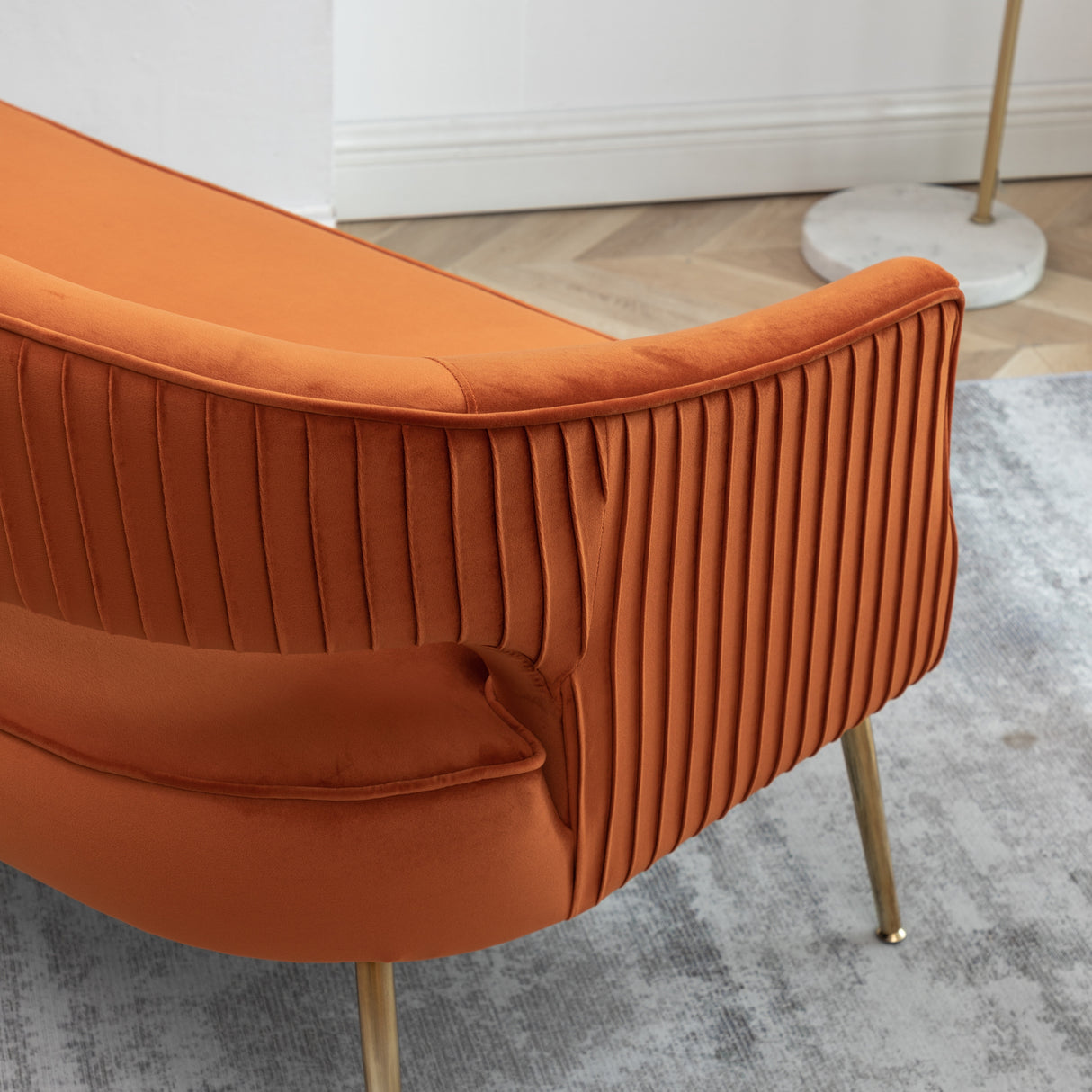 SEYNAR Modern 51'' Velvet Tufted Loveseat Open Back with Golden Metal Legs