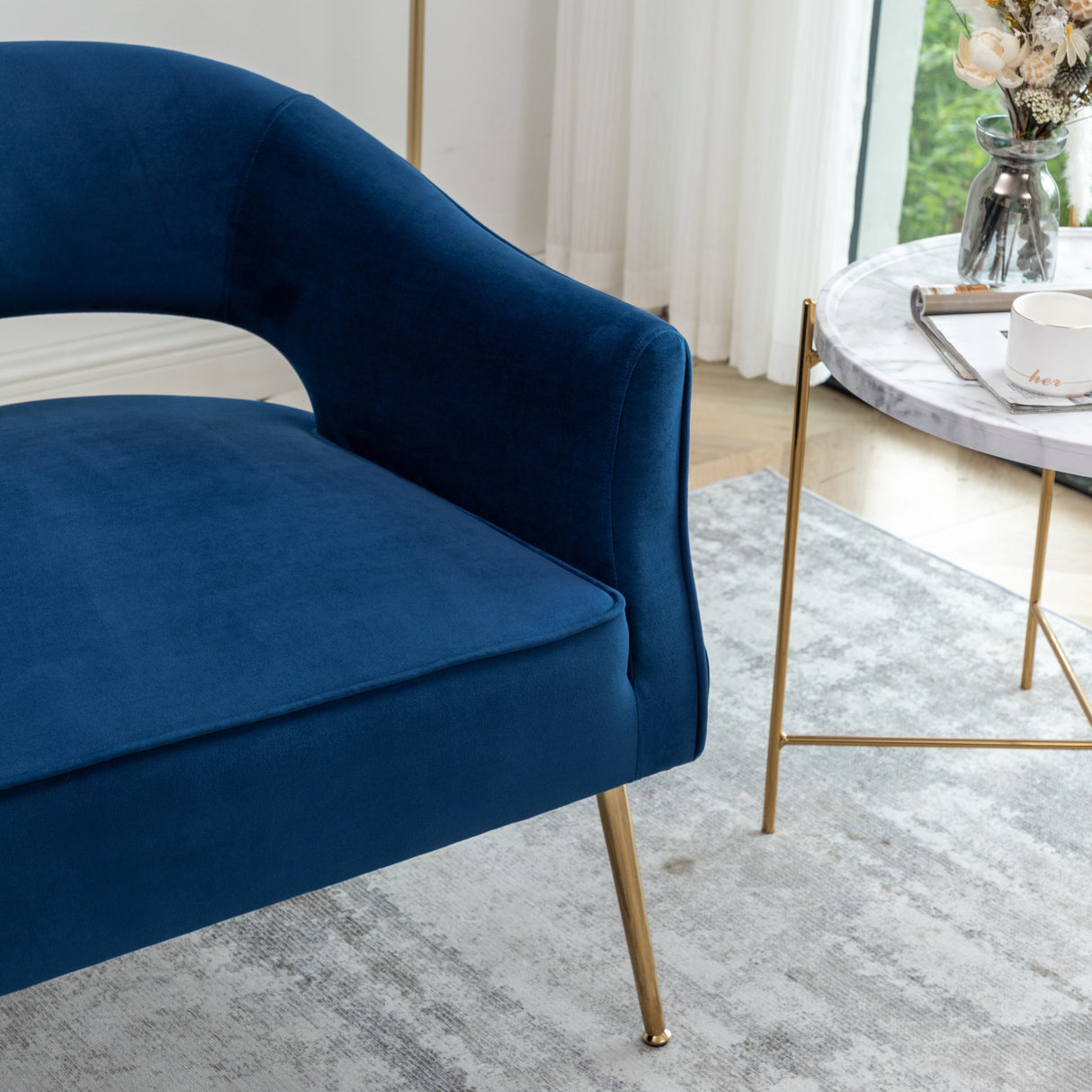SEYNAR Modern 51'' Velvet Tufted Loveseat Open Back with Golden Metal Legs