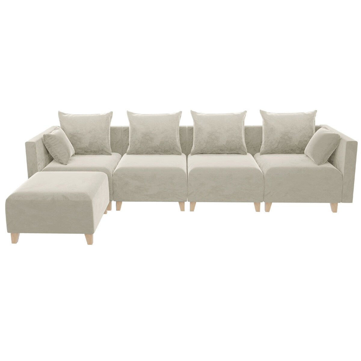 Modern 4-Seat L-Shape Sectional Square Arm Velvet Couch with Pillows a