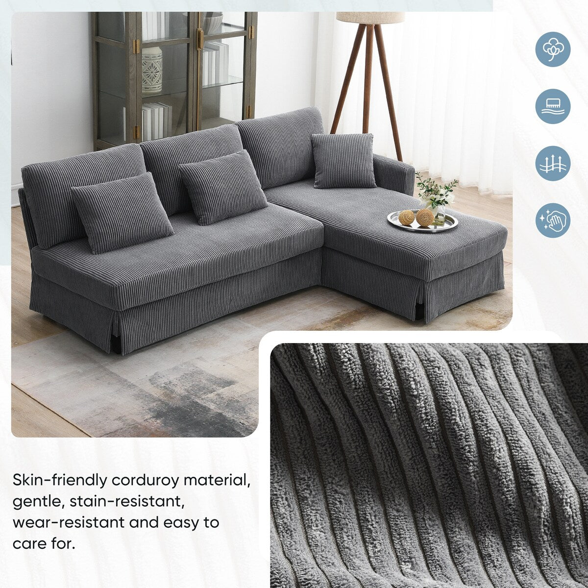 Modern 4-Seat L-Shaped Convertible Sofa with Reversible Chaise and Pillows