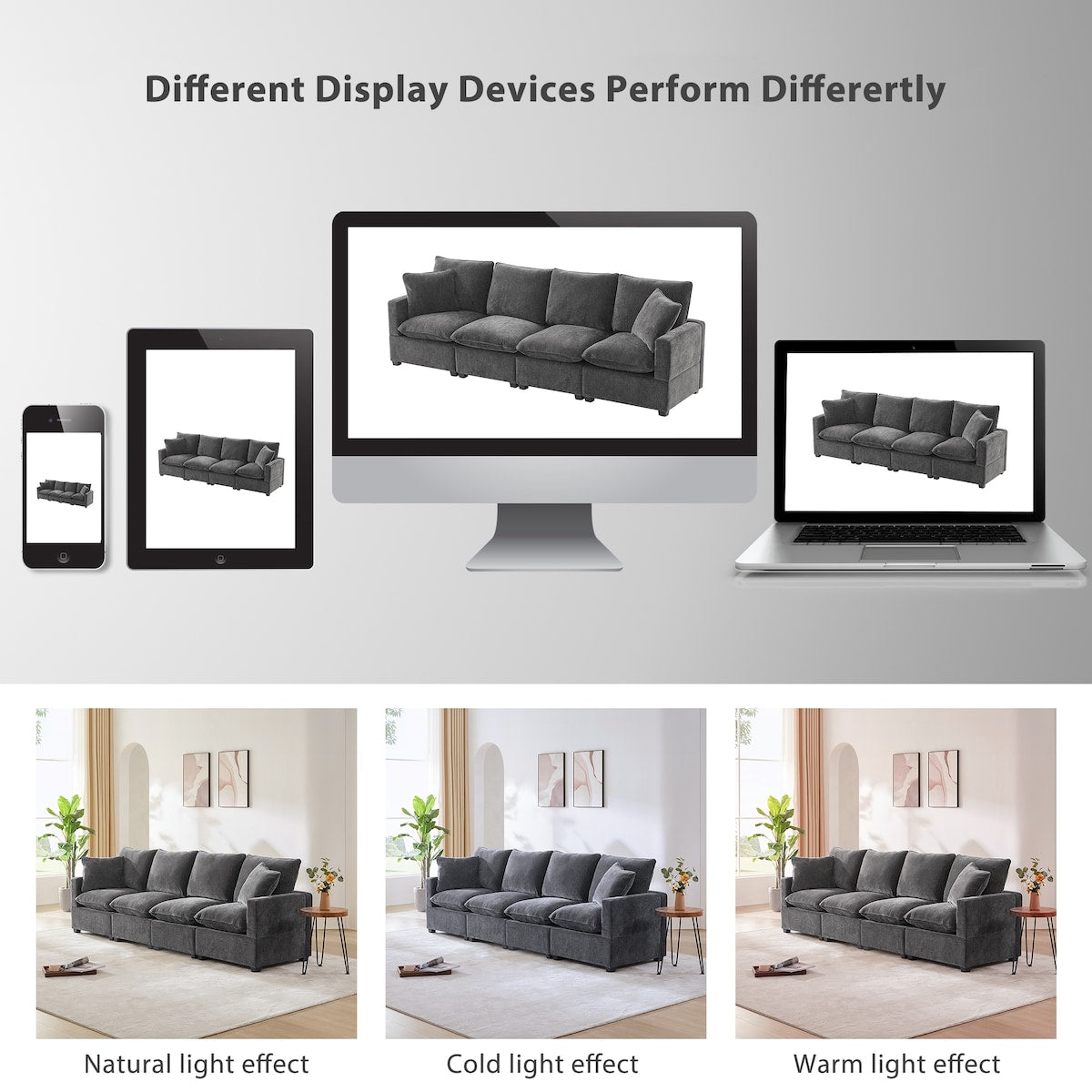 Modern 4-Seat Modular Sofa, Free Combination Sectional Couch Set with 2 Pillows