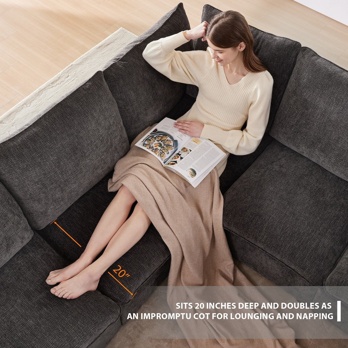 Modern 4-Seat Modular Sofa, Free Combination Sectional Couch Set with 2 Pillows
