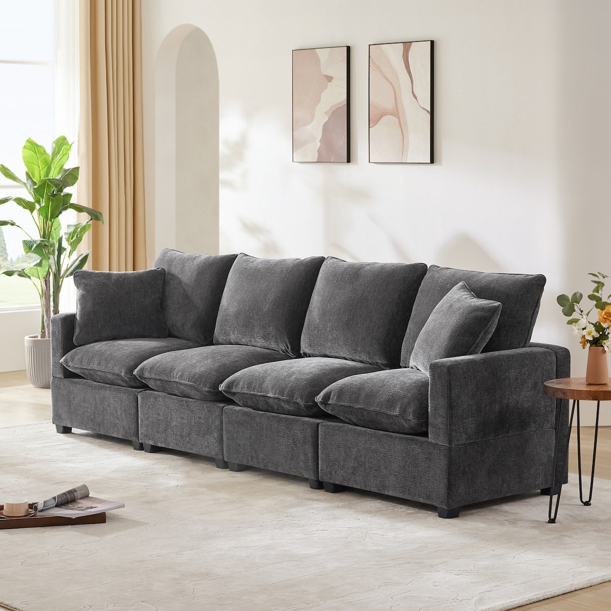 Modern 4-Seat Modular Sofa, Free Combination Sectional Couch Set with 2 Pillows