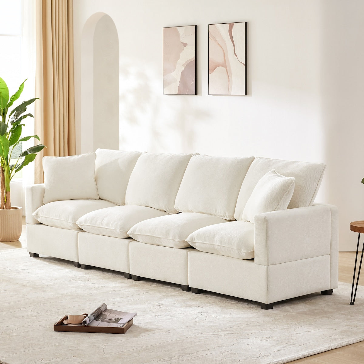 Modern 4-Seat Modular Sofa, Free Combination Sectional Couch Set with 2 Pillows