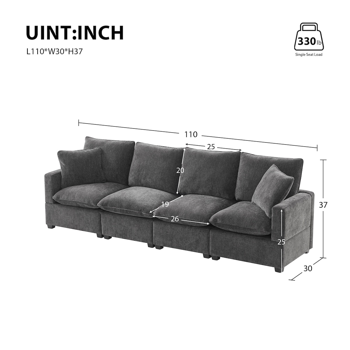 Modern 4-Seat Modular Sofa, Free Combination Sectional Couch Set with 2 Pillows