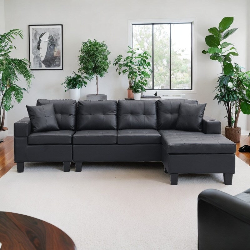 Modern 4 Seat Sectional Sofa Set for Living Room with L Shape Chaise Lounge ,cup holder and Hand Chaise