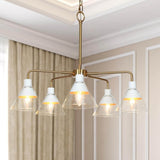 Modern Glam Gold 5 Lights Cone Glass Chandeliers Wagon Wheel Ceiling Lights for Dining Room - D 25" x H 18"