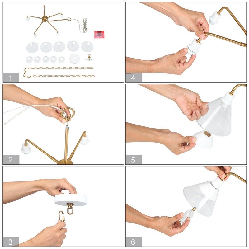 Modern Glam Gold 5 Lights Cone Glass Chandeliers Wagon Wheel Ceiling Lights for Dining Room - D 25" x H 18"