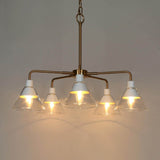 Modern Glam Gold 5 Lights Cone Glass Chandeliers Wagon Wheel Ceiling Lights for Dining Room - D 25" x H 18"