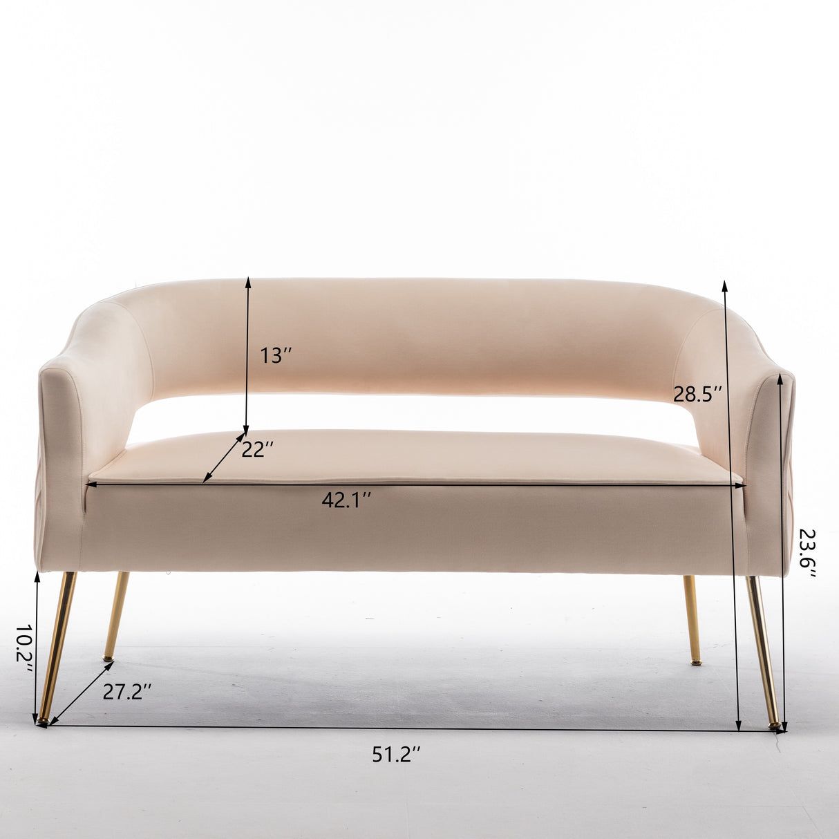 SEYNAR Modern 51'' Velvet Tufted Loveseat Open Back with Golden Metal Legs