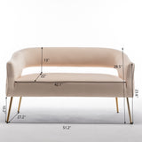 SEYNAR Modern 51'' Velvet Tufted Loveseat Open Back with Golden Metal Legs