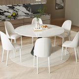 Modern 53" Round Dining Table for 6, Glossy White Stone Tabletop