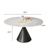 Modern 53" Round Dining Table for 6, Glossy White Stone Tabletop