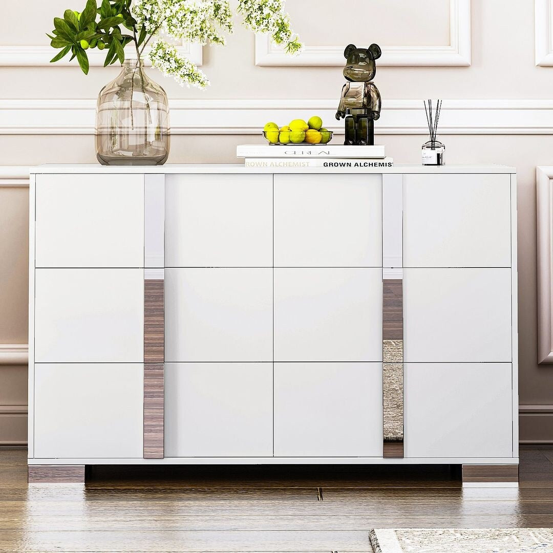 Modern Dresser Chest of 6 Drawers with Mirrored Handles