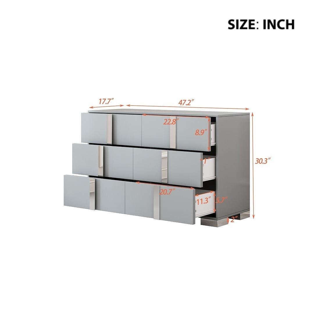 Modern Dresser Chest of 6 Drawers with Mirrored Handles