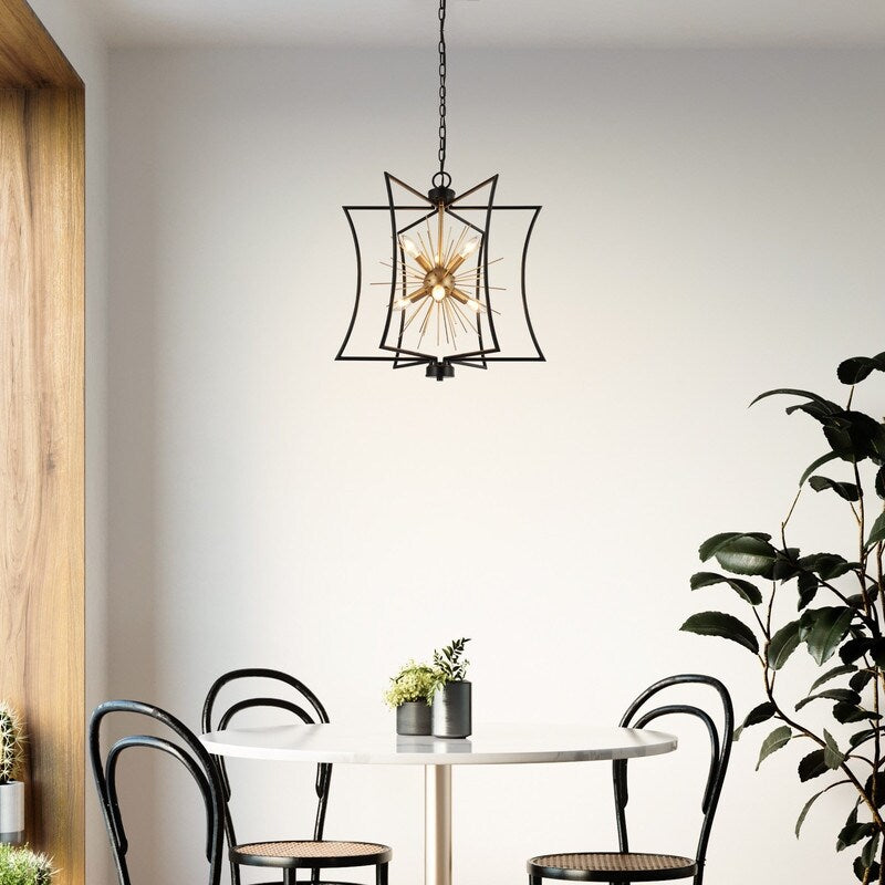 Modern 6-Light Black Gold Chandelier Starburst Pendant Light for Dining Room - 20.5" D x 21.5'' H