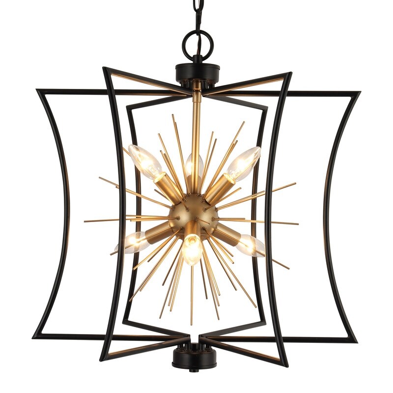 Modern 6-Light Black Gold Chandelier Starburst Pendant Light for Dining Room - 20.5" D x 21.5'' H