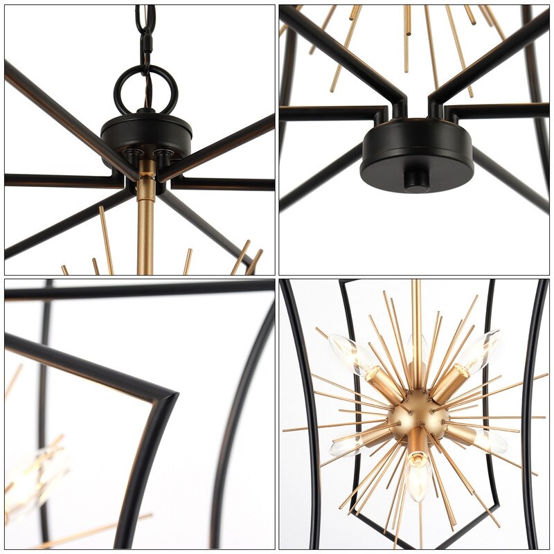 Modern 6-Light Black Gold Chandelier Starburst Pendant Light for Dining Room - 20.5" D x 21.5'' H