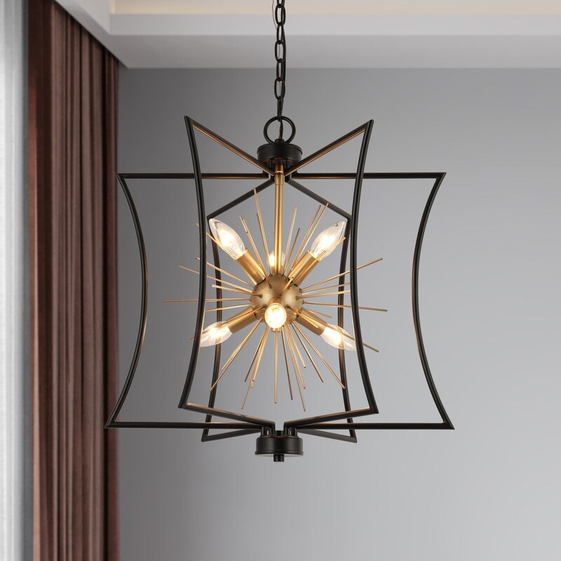 Modern 6-Light Black Gold Chandelier Starburst Pendant Light for Dining Room - 20.5" D x 21.5'' H