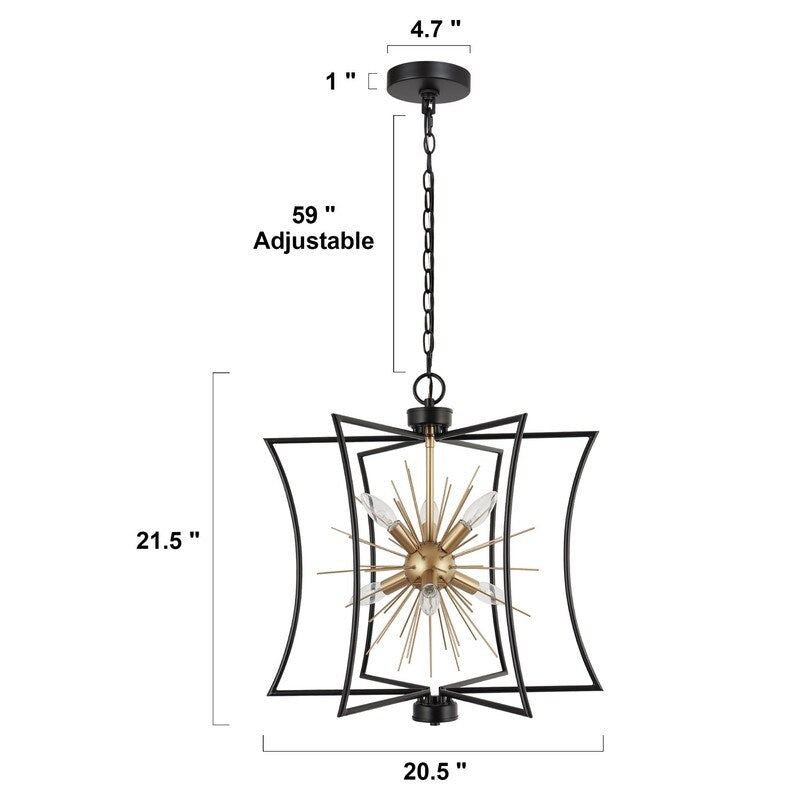 Modern 6-Light Black Gold Chandelier Starburst Pendant Light for Dining Room - 20.5" D x 21.5'' H