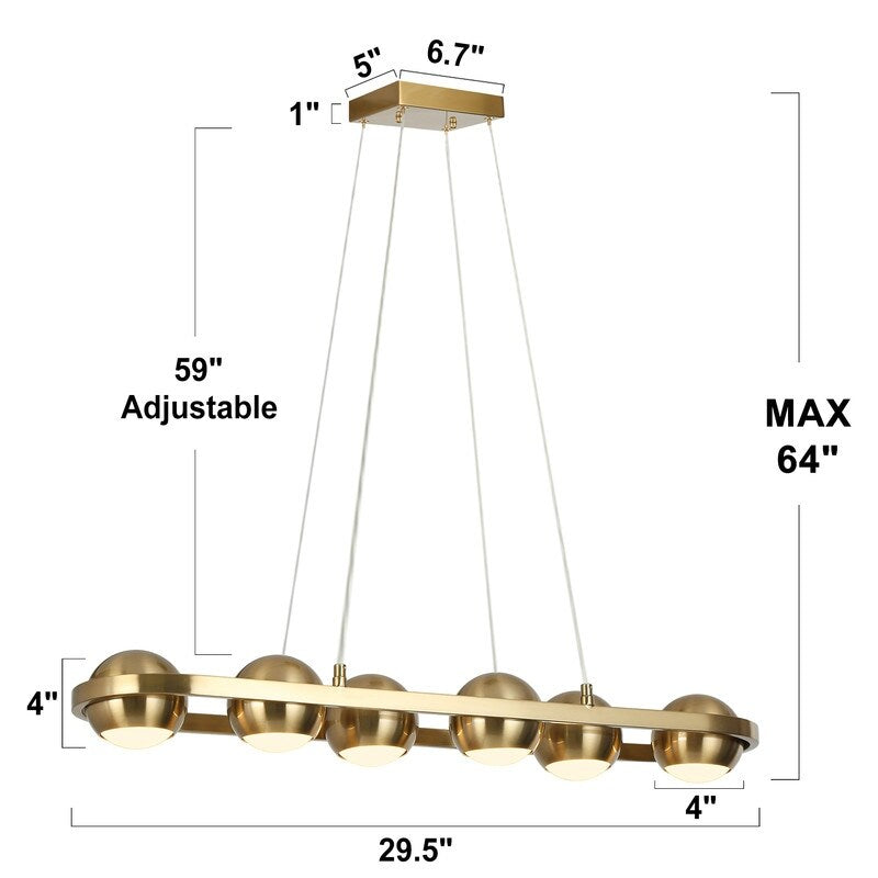 Modern 6-Light LED Gold Chandelier Linear Island Lights for Dining Room - 29.5" L x 4" H - 29.5" L x 4" H