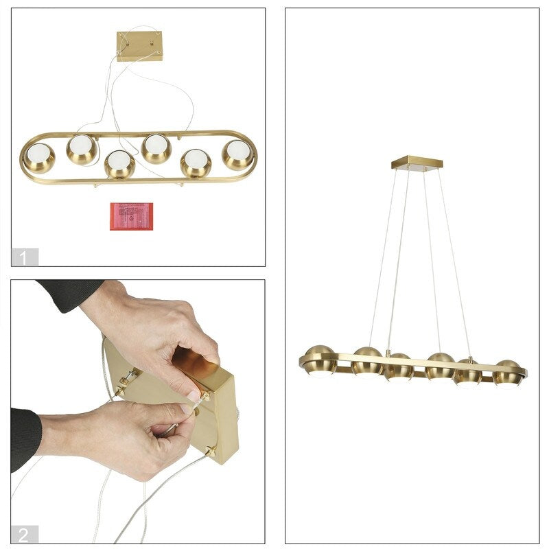 Modern 6-Light LED Gold Chandelier Linear Island Lights for Dining Room - 29.5" L x 4" H - 29.5" L x 4" H