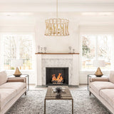 6-light Modern Boho Hand-wrapped Woven Chandelier Natural Ivory Rope Fabric Drum Pendant Light