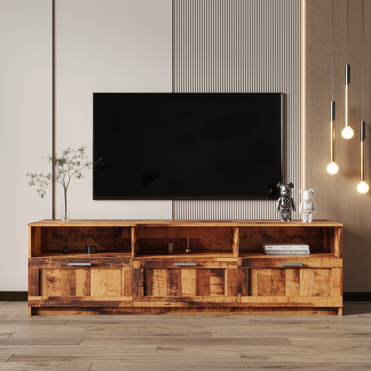 Modern 70.87" TV Cabinet TV Console Table with 3 Storage Drawers, Entertainment Center TV Stand for Living Room