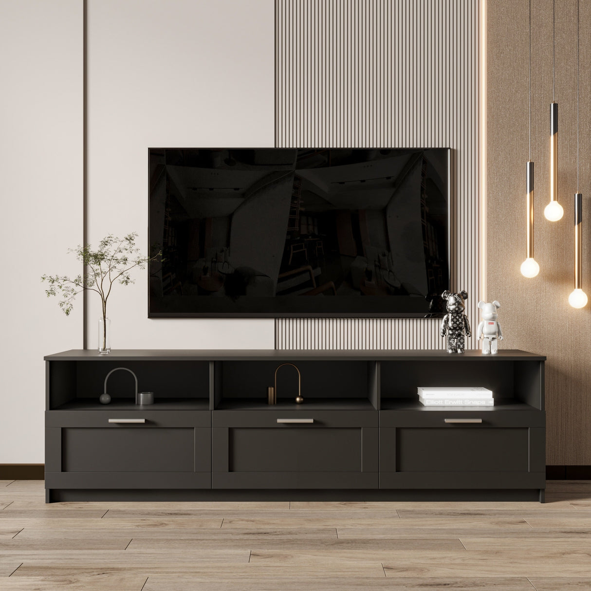 Modern 70.87" TV Cabinet TV Console Table with 3 Storage Drawers, Entertainment Center TV Stand for Living Room