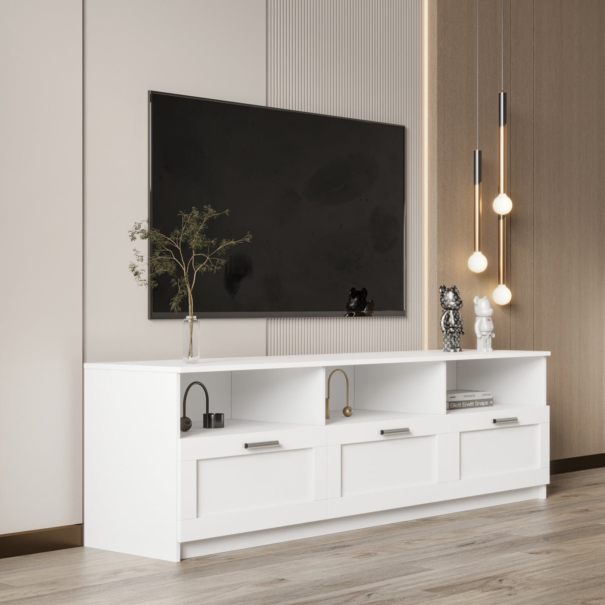 Modern 70.87" TV Cabinet TV Console Table with 3 Storage Drawers, Entertainment Center TV Stand for Living Room