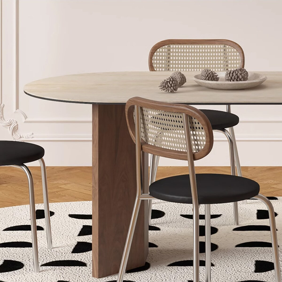 Modern 71" Retangular Dining Table, Solid Wood Legs, Stone Table-top