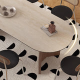 Modern 71" Retangular Dining Table, Solid Wood Legs, Stone Table-top