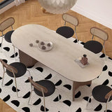 Modern 71" Retangular Dining Table, Solid Wood Legs, Stone Table-top