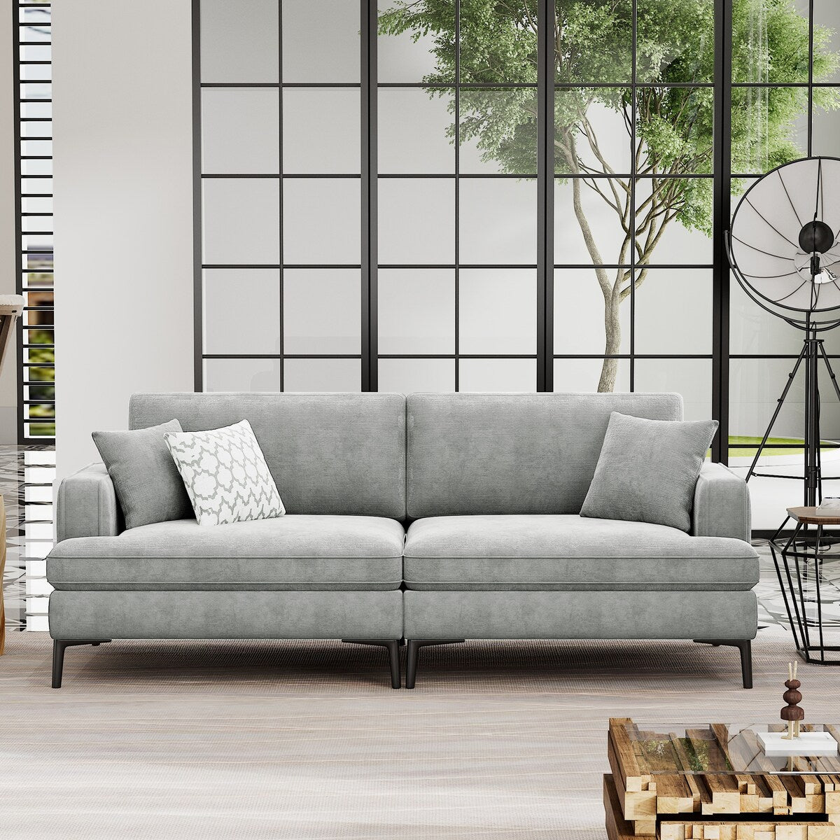 Modern 80 inch Fabric Upholstered Loveseat with Metal Legs, Wood Frame Sofa Piped Edge Design Couch with Plush Seat Cushions