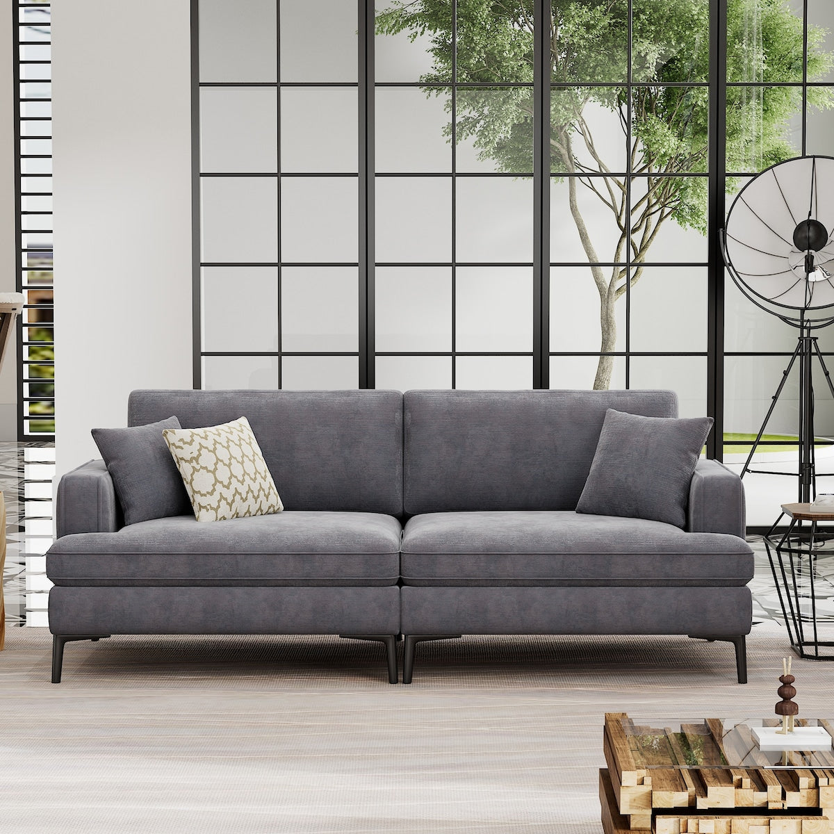 Modern 80 inch Fabric Upholstered Loveseat with Metal Legs, Wood Frame Sofa Piped Edge Design Couch with Plush Seat Cushions