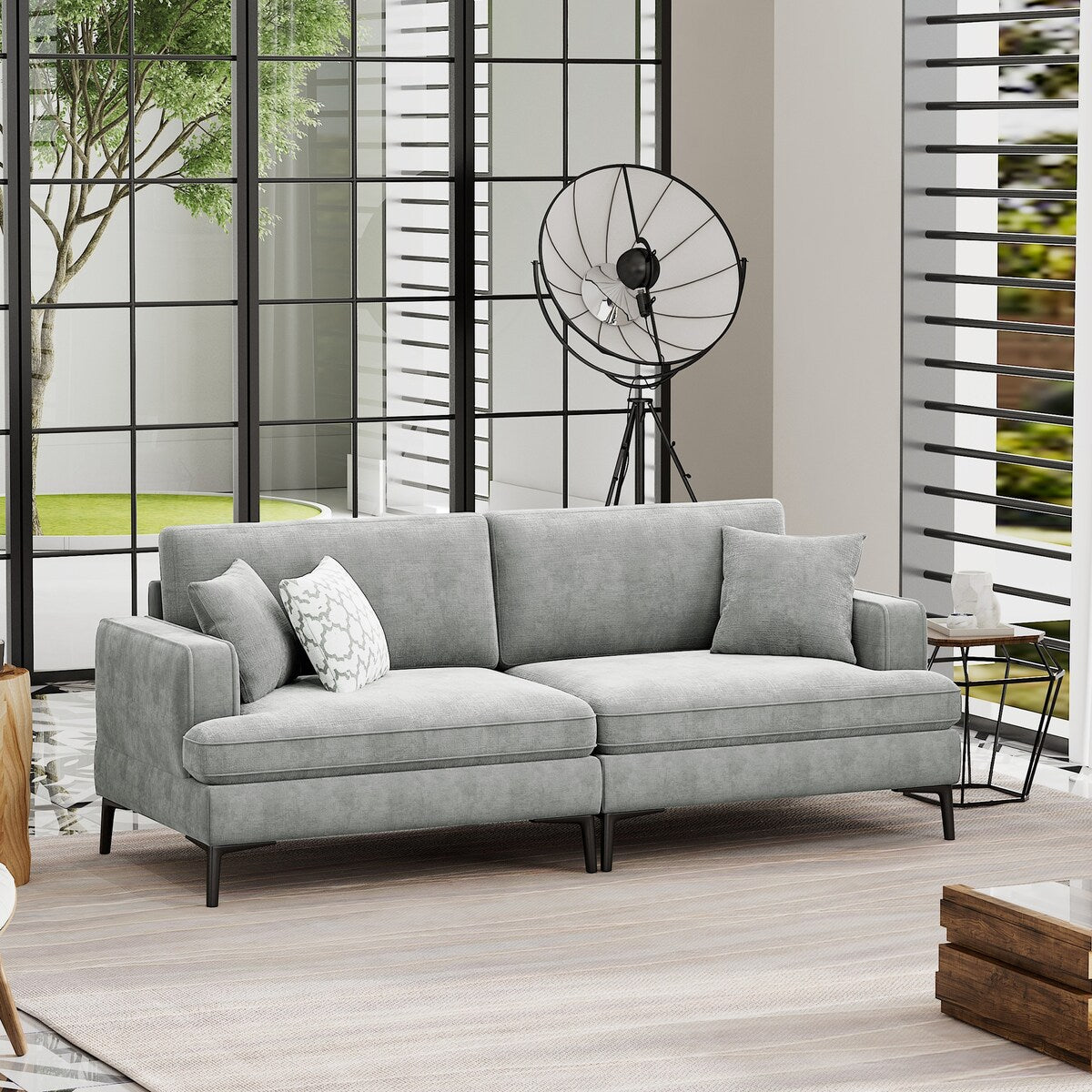 Modern 80 inch Fabric Upholstered Loveseat with Metal Legs, Wood Frame Sofa Piped Edge Design Couch with Plush Seat Cushions