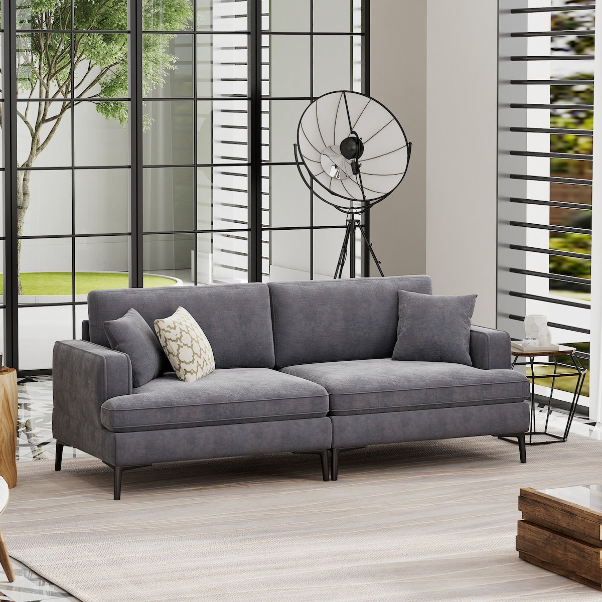 Modern 80 inch Fabric Upholstered Loveseat with Metal Legs, Wood Frame Sofa Piped Edge Design Couch with Plush Seat Cushions