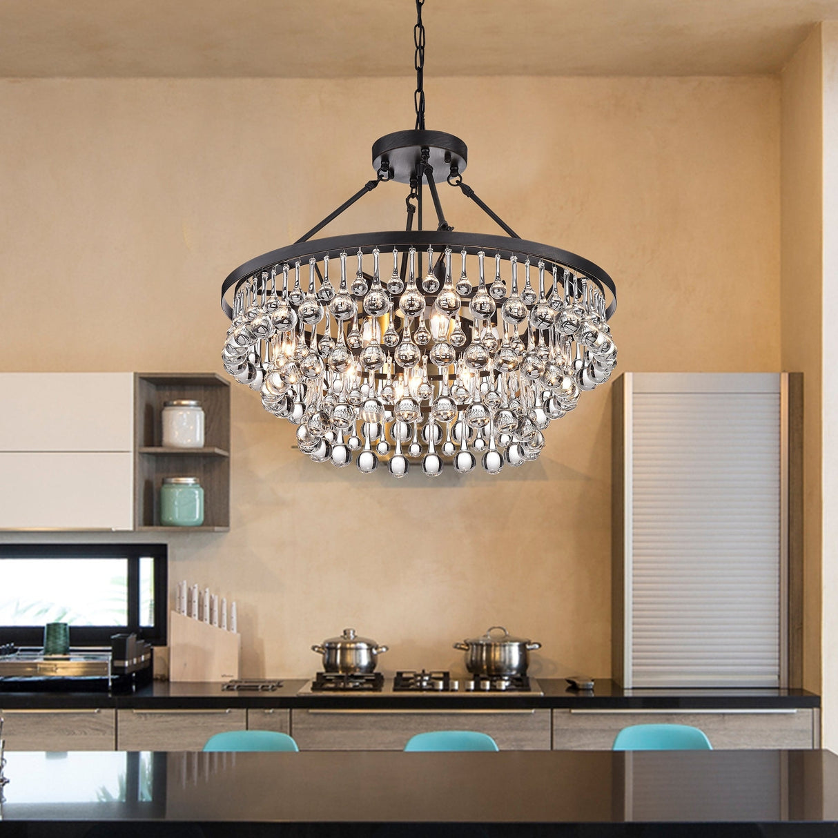 Modern 9-Light Black and Brown Finish Chandelier - 24X24"