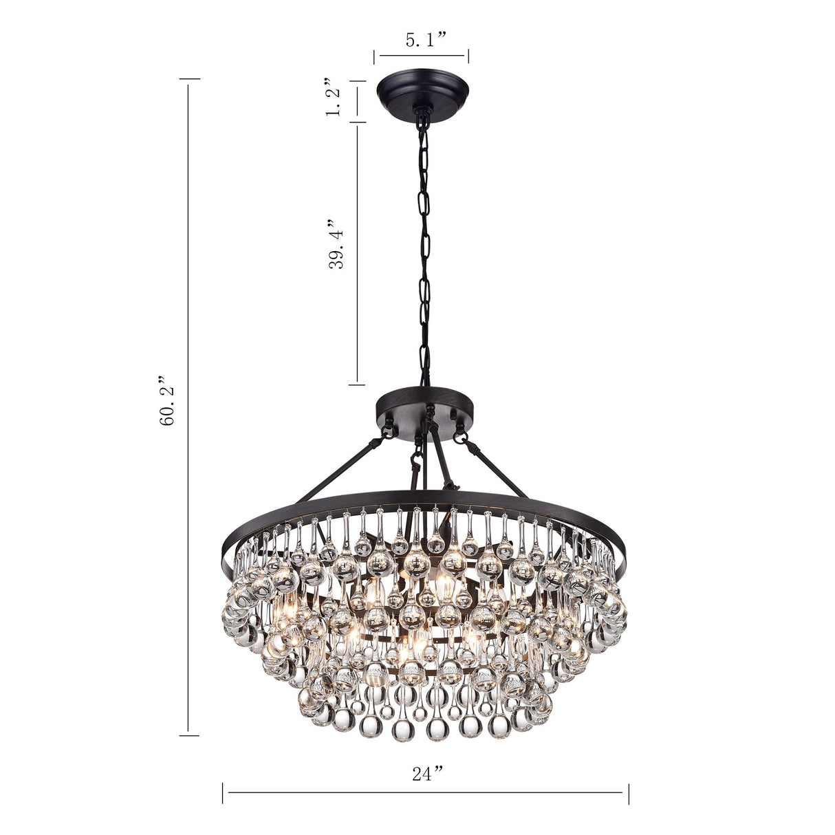 Modern 9-Light Black and Brown Finish Chandelier - 24X24"