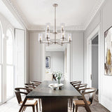 Modern 9-Light Brushed Nickel Candle Chandelier with Clear Glass Shades