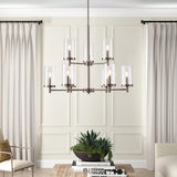 Modern 9-Light Brushed Nickel Candle Chandelier with Clear Glass Shades