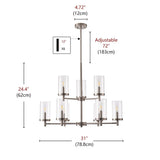 Modern 9-Light Brushed Nickel Candle Chandelier with Clear Glass Shades
