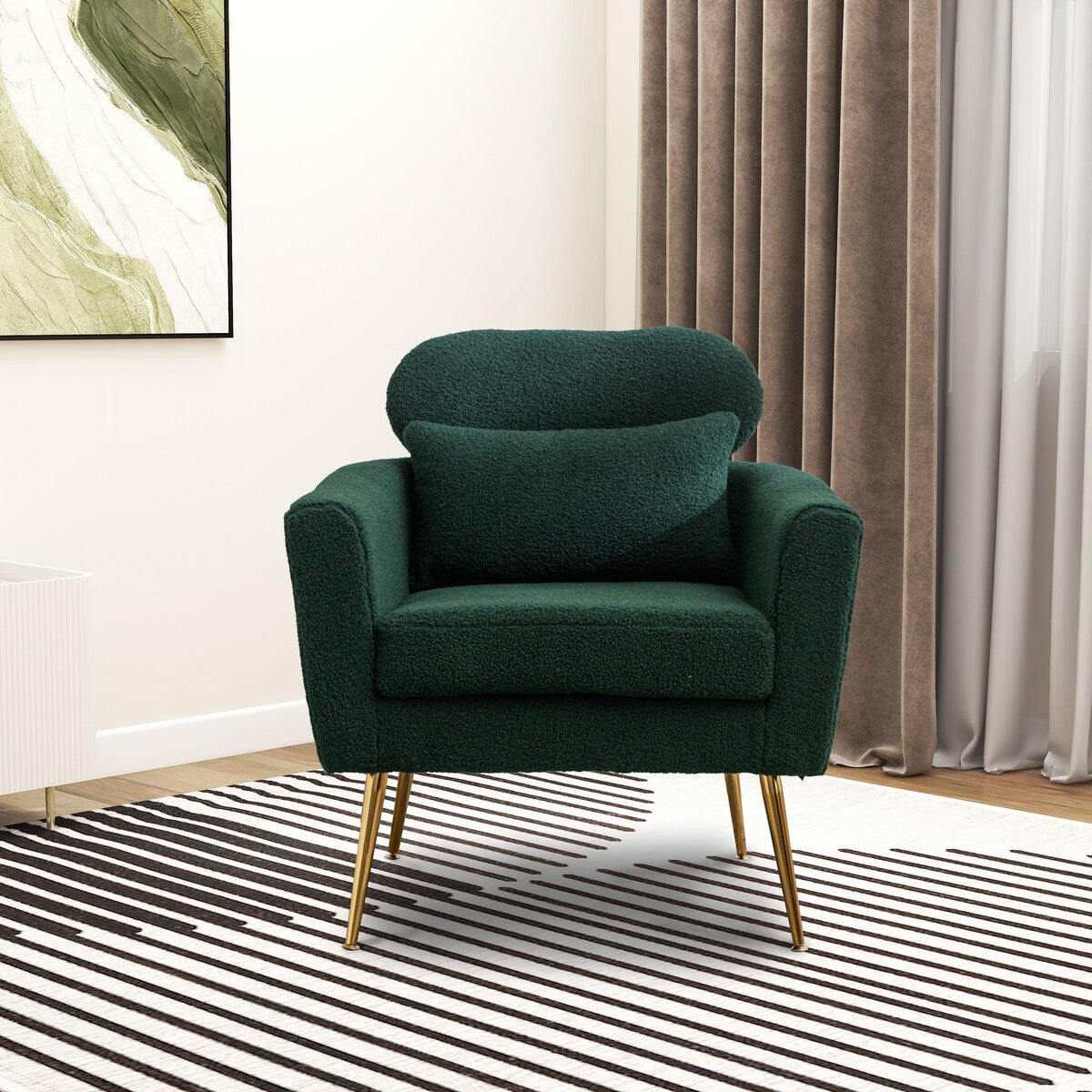 Modern Accent Chair Arm Chair Upholstered Reading Chair Single Sofa Leisure with Throw Pillow for Living Room Bedroom Office