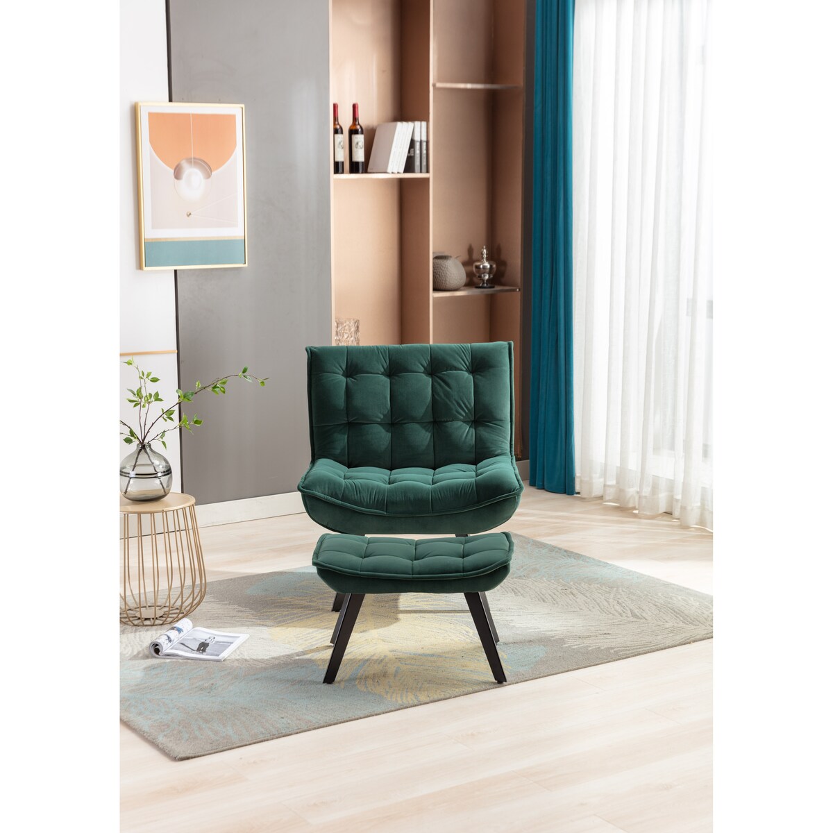 Modern Accent Chair Leisure Chair With Ottoman Black Legs